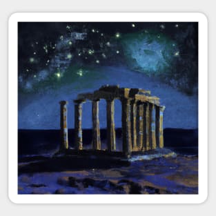 Temple of Poseidon Ancient Greece Oil Painting Sticker